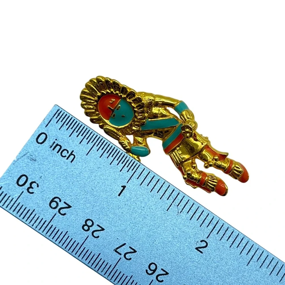 Native‎ American Style Dancer Pin Gold Tone Enamel Turquoise Coral Accents